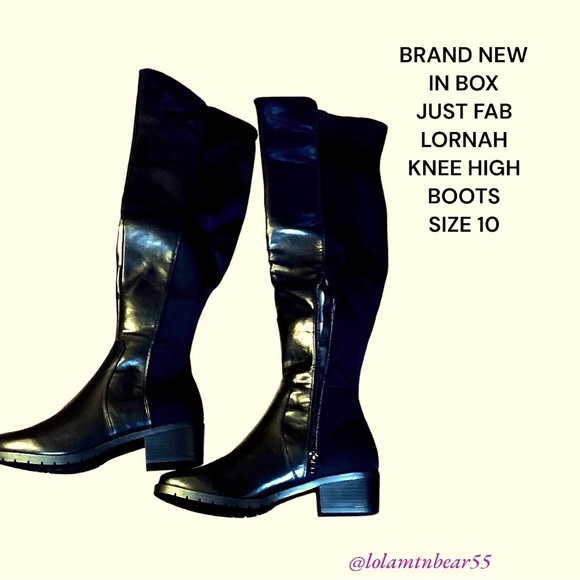 BRAND NEW JUST FAB KNEE HIGH BLK BOOTS-SOFT SILKY/STRETCH BACK & FLAT HEEL-SZ 10 - Picture 5 of 16
